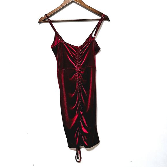 Double Crazy Velvet Spaghetti Strap Ruched Bodycon Dress Sz M Valentines Day - Picture 3 of 7